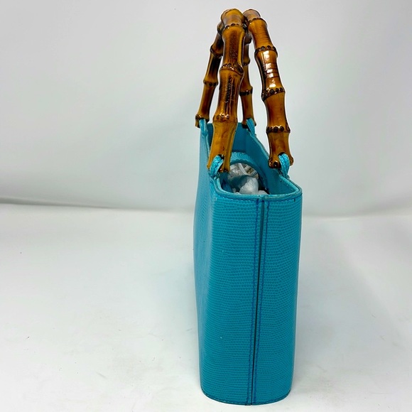 Talbots Vintage 1980s Teal Leather Bamboo Bag - Picture 8 of 16